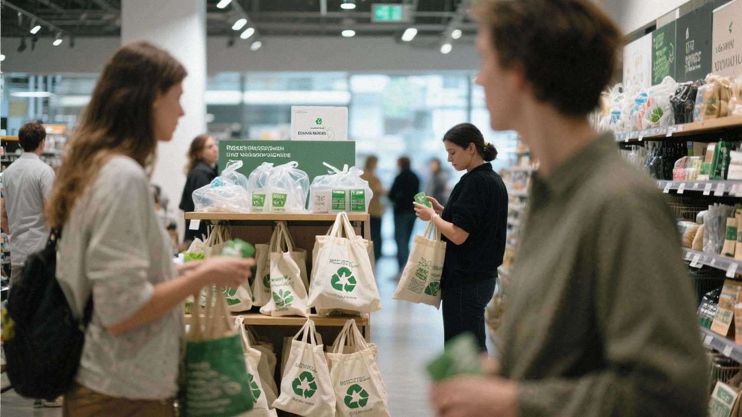 Billede af reduceret plastikaffald i en detailbutik