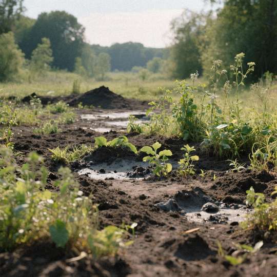 Billede af et genoprettet naturområde efter jordrensning
