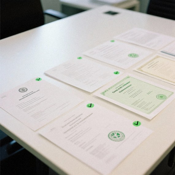Billede af juridiske dokumenter og miljøcertifikater